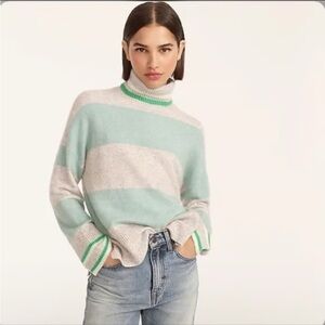 J. Crew Mint and Gray Striped Turtleneck Sweater